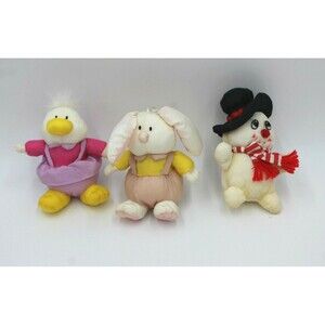 Gibson Greetings Easter Plush Ornaments Bunny Snowman Duck 5" Nylon Puffy Vintag